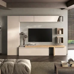 Parete attrezzata 300x186h cm moderna beige rovere chiaro Sunset 78