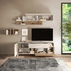 Parete attrezzata 181x205h cm moderna beige rovere chiaro Witty