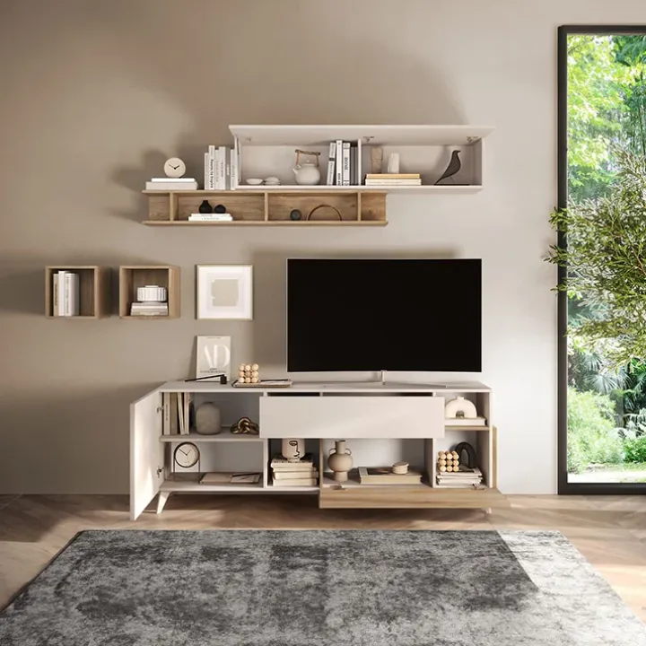 Parete attrezzata 181x205h cm moderna beige rovere chiaro Witty