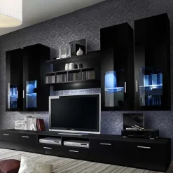 Parete attrezzata 300x190h cm moderna nero lucido Barrie Gihome®