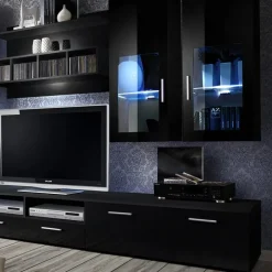 Parete attrezzata 300x190h cm moderna nero lucido Barrie Gihome®