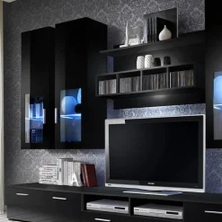 Parete attrezzata 300x190h cm moderna nero lucido Barrie Gihome®