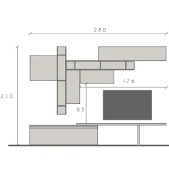 Parete attrezzata 280x210h cm moderna beige grigio scuro antracite Sunset 86