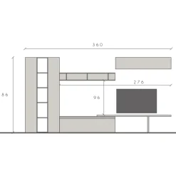 Parete attrezzata 360x186h cm moderna beige grigio scuro antracite Sunset 88