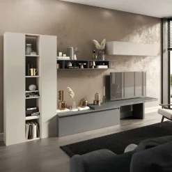 Parete attrezzata 360x186h cm moderna beige grigio scuro antracite Sunset 88