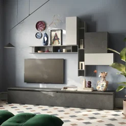 Parete attrezzata 276x228h cm moderna grigio antracite Sunset 90