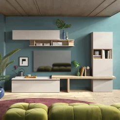 Parete attrezzata 310x175h cm moderna beige rovere chiaro Sunset 91