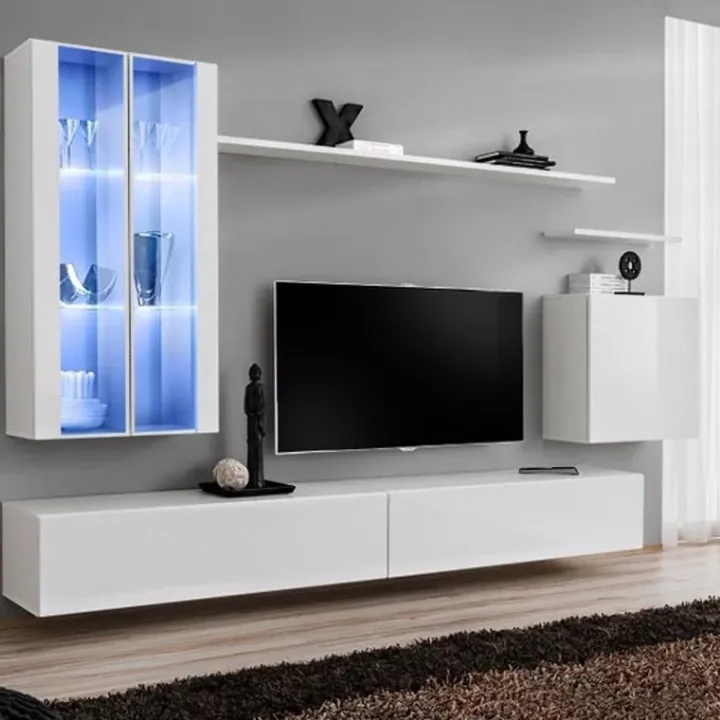 Parete attrezzata 270x170h cm moderna bianco opaco e lucido Geo 10