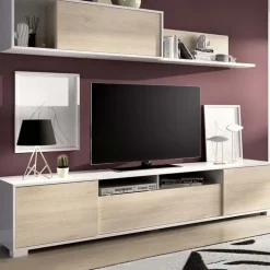 Parete attrezzata 200x140h cm moderna rovere bianco lucido Isador