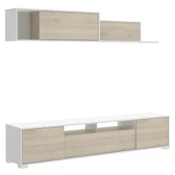 Parete attrezzata 200x140h cm moderna rovere bianco lucido Isador