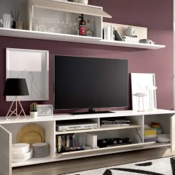 Parete attrezzata 200x140h cm moderna rovere bianco lucido Isador