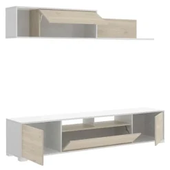 Parete attrezzata 200x140h cm moderna rovere bianco lucido Isador