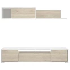 Parete attrezzata 200x140h cm moderna rovere bianco lucido Isador
