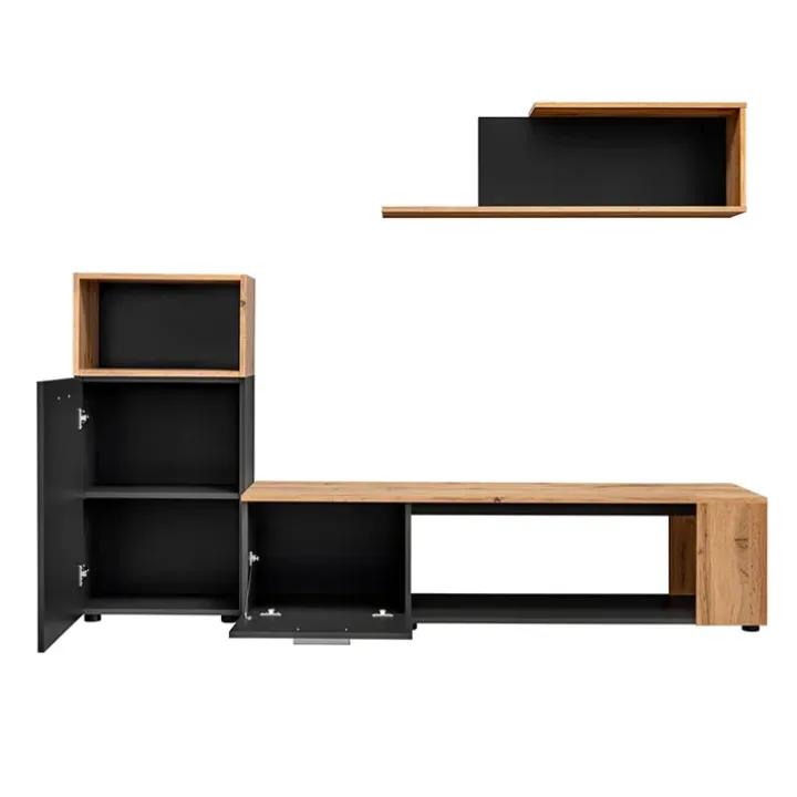 Parete attrezzata 200x160h cm moderna nero opaco rovere Caravaggio