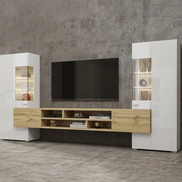 Parete attrezzata 270x143h cm moderna bianco rovere Maserati