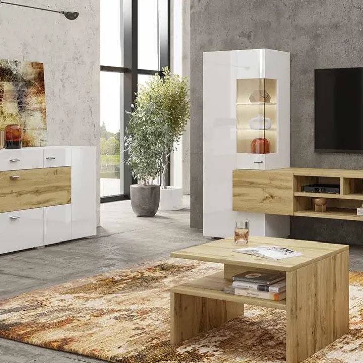 Parete attrezzata 270x143h cm moderna bianco rovere Maserati