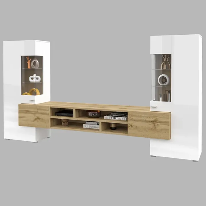 Parete attrezzata 270x143h cm moderna bianco rovere Maserati