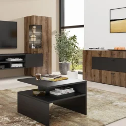 Parete attrezzata 270x143h cm moderna rovere scuro nero Maserati
