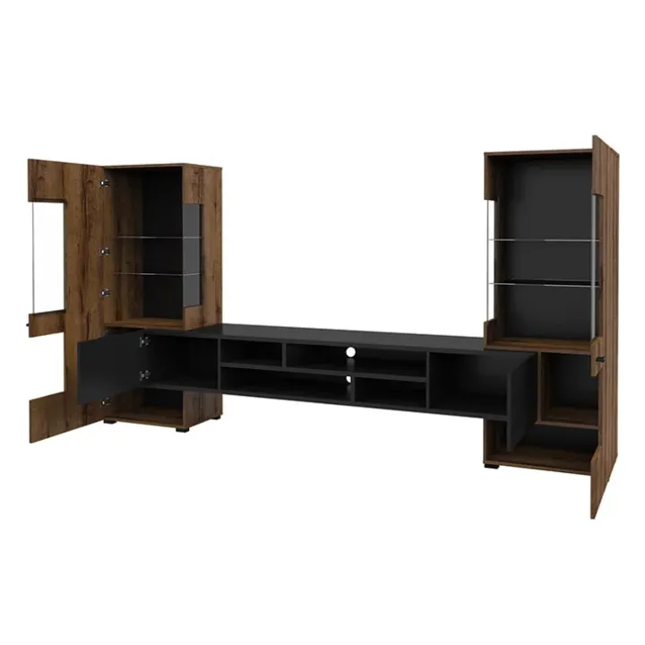 Parete attrezzata 270x143h cm moderna rovere scuro nero Maserati