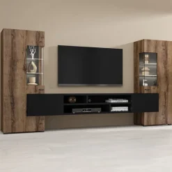 Parete attrezzata 270x143h cm moderna rovere scuro nero Maserati
