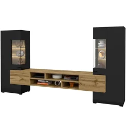 Parete attrezzata 270x143h cm moderna nero rovere chiaro Maserati