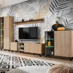 Parete attrezzata 340x192h cm moderna noce con stampa nera Mendes 2