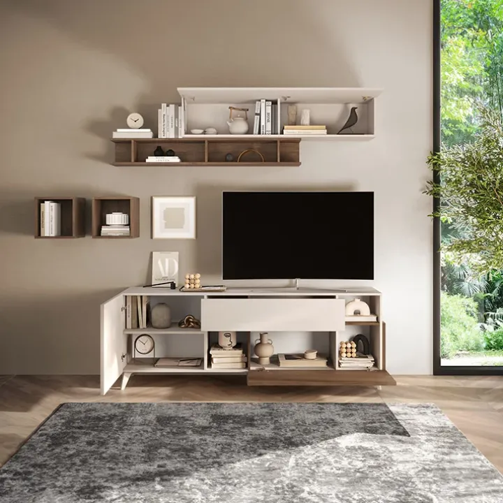 Parete attrezzata 181x205h cm moderna beige rovere scuro Witty