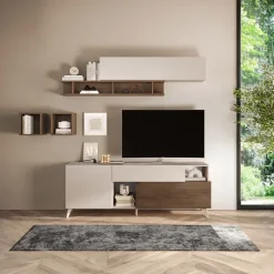 Parete attrezzata 181x205h cm moderna beige rovere scuro Witty