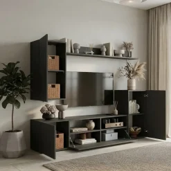 Parete attrezzata 210x161h cm moderna soggiorno antracite Cinematic