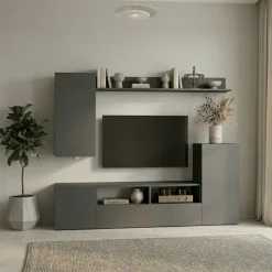 Parete attrezzata 210x161h cm moderna soggiorno antracite Cinematic