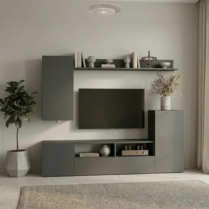Parete attrezzata 210x161h cm moderna soggiorno antracite Cinematic
