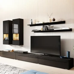 Parete attrezzata 270x176h cm moderna nero Emotion Gihome®