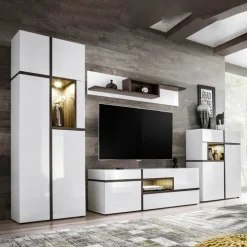 Parete attrezzata 310x197h cm moderna bianco lucido Mackay Gihome®