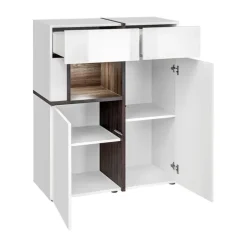 Parete attrezzata 310x197h cm moderna bianco lucido Mackay Gihome®