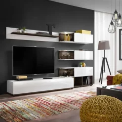 Parete attrezzata 240x150h cm moderna wengè bianco Oviedo Gihome®