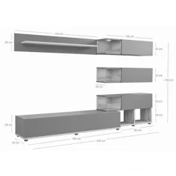 Parete attrezzata 240x150h cm moderna wengè bianco Oviedo Gihome®