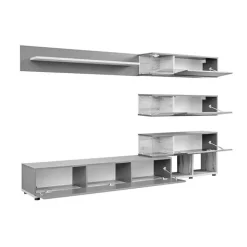 Parete attrezzata 240x150h cm moderna wengè bianco Oviedo Gihome®