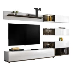 Parete attrezzata 240x150h cm moderna wengè bianco Oviedo Gihome®