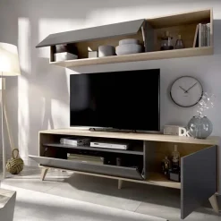 Parete attrezzata 180x166h cm moderna soggiorno rovere grafite Edgar