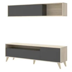 Parete attrezzata 180x166h cm moderna soggiorno rovere grafite Edgar