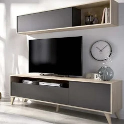 Parete attrezzata 180x166h cm moderna soggiorno rovere grafite Edgar
