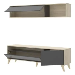Parete attrezzata 180x166h cm moderna soggiorno rovere grafite Edgar