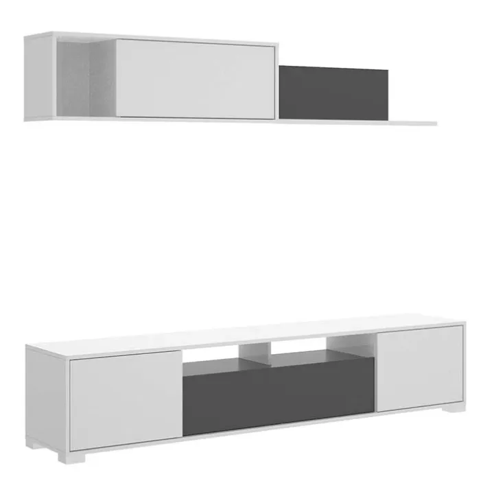 Parete attrezzata 200x140h cm moderna bianco lucido grafite Isador