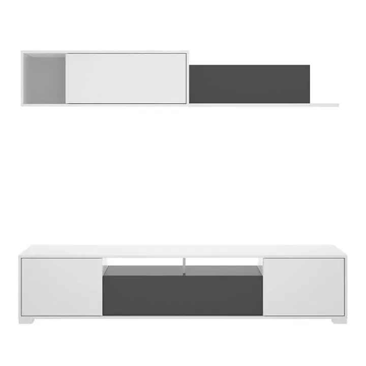 Parete attrezzata 200x140h cm moderna bianco lucido grafite Isador