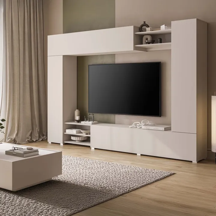 Parete attrezzata 270x185h cm moderna beige cashmere Calima