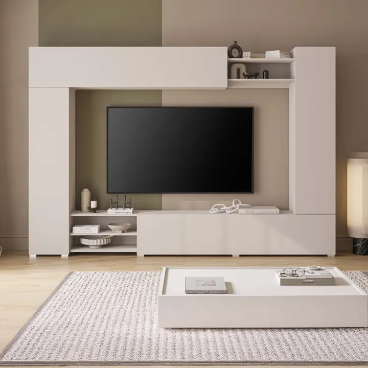 Parete attrezzata 270x185h cm moderna beige cashmere Calima