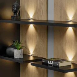 Parete attrezzata 300x160h cm moderna cannettato rovere nero Stripe