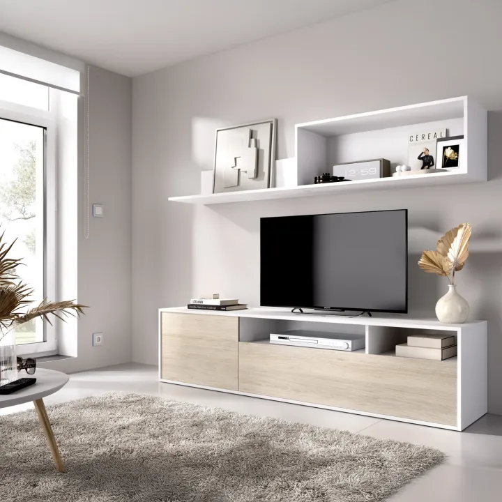 Parete attrezzata 180x200h cm moderna bianco rovere Tava