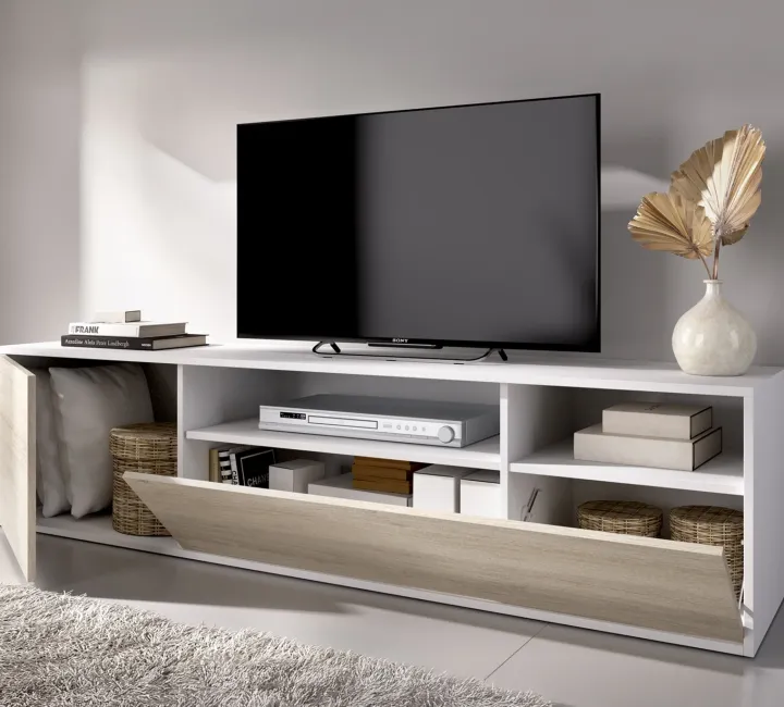 Parete attrezzata 180x200h cm moderna bianco rovere Tava