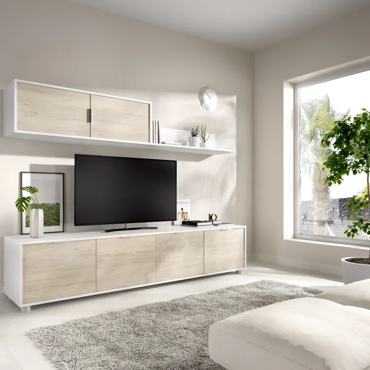 Parete attrezzata 200x200h cm moderna bianco rovere Boxy